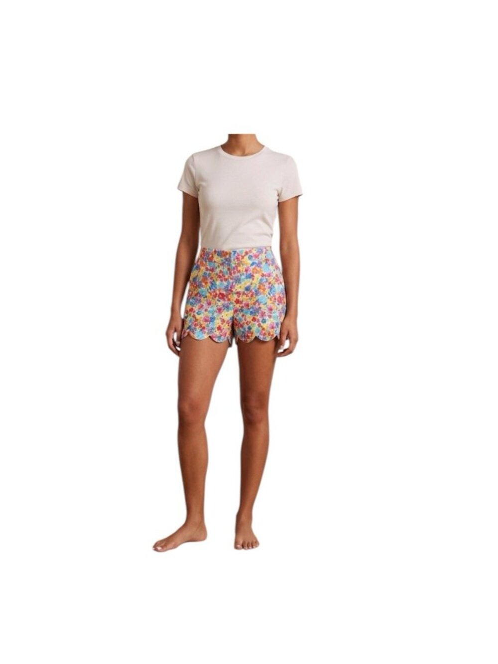 Attyre Multicolored Floral Scalloped Hem Preppy Cottage Chic Chino Shorts Sz 14